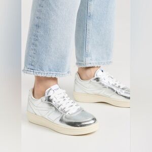 Rag & Bone Silver Retro Court Leather Low Top Sneakers Platform